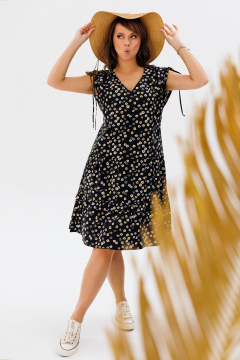 Черное платье А-силуэта с воланами и кулисой Мишель стиль 1198 черно-белый - фото 5