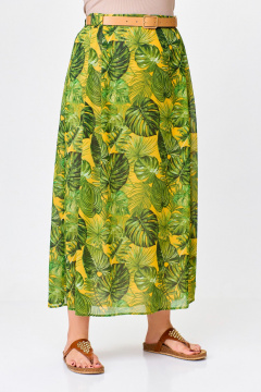 Миди шифоновая юбка с складками и поясом Swallow 753 зелёные_листья_на_жёлтом - фото 5