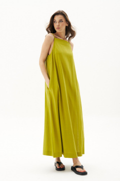 Льняное макси платье-сарафан с разрезами и карманами Fantazia Mod 4838 лайм - фото 2