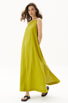 Льняное макси платье-сарафан с разрезами и карманами Fantazia Mod 4838 лайм - фото 1