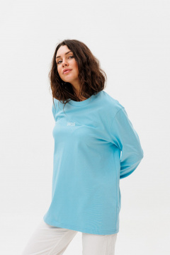 Голубой хлопковый лонгслив с принтом и коротким рукавом HIT 0225ж голубой - фото 4