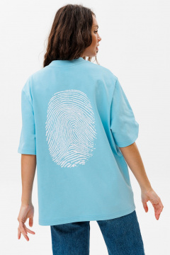Голубой трикотажный свободный джемпер с принтом  HIT 0224ж голубой - фото 5