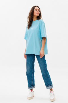 Голубой трикотажный свободный джемпер с принтом  HIT 0224ж голубой - фото 2