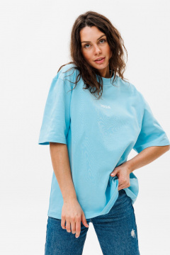 Голубой трикотажный свободный джемпер с принтом  HIT 0224ж голубой - фото 1