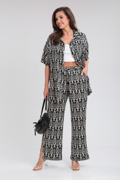 Двойка из вискозы: рубашка и брюки прямого кроя Verita 2312 черно-белый - фото 4