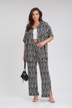 Двойка из вискозы: рубашка и брюки прямого кроя Verita 2312 черно-белый - фото 2