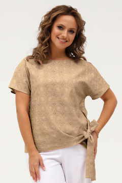 Бежевый хлопковый топ из натуральной ткани Angelina & Сo 1106 - фото 1