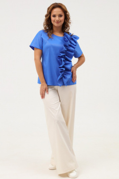 Синяя блузка с люрексом и рюшей для деловых или повседневных образов Angelina & Сo 1107 - фото 2