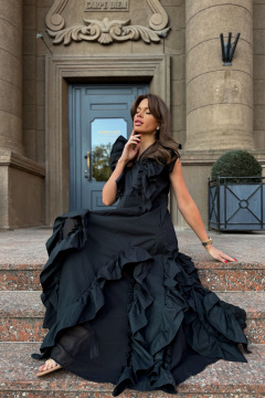 Черное платье с разрезами и эффектом шифона Pavlova 168 черный - фото 4