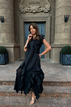 Черное платье с разрезами и эффектом шифона Pavlova 168 черный - фото 2