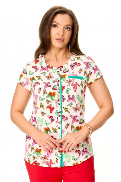 Мультиколор летняя блуза с асимметричным низом Abbi 4041 белый_бабочки - фото 2