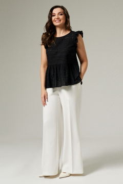 Черная хлопковая блуза с рюшей для повседневного образа Панда 104843w черный - фото 1