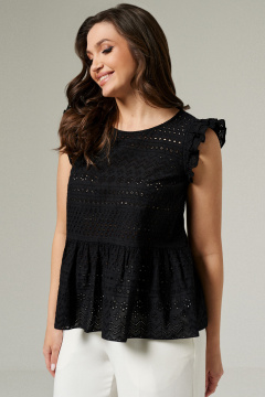 Черная хлопковая блуза с рюшей для повседневного образа Панда 104843w черный - фото 2