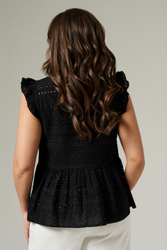 Черная хлопковая блуза с рюшей для повседневного образа Панда 104843w черный - фото 5