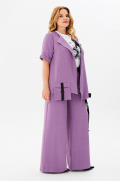 Костюм из костюмного текстиля с асимметричным жакетом и палаццо Michel chic 1379 сирень - фото 5