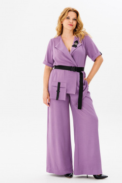 Костюм из костюмного текстиля с асимметричным жакетом и палаццо Michel chic 1379 сирень - фото 3