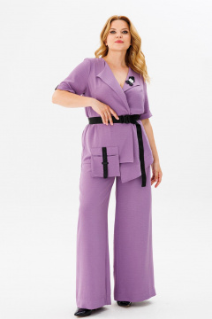 Костюм из костюмного текстиля с асимметричным жакетом и палаццо Michel chic 1379 сирень - фото 2