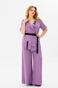 Костюм из костюмного текстиля с асимметричным жакетом и палаццо Michel chic 1379 сирень - фото 1