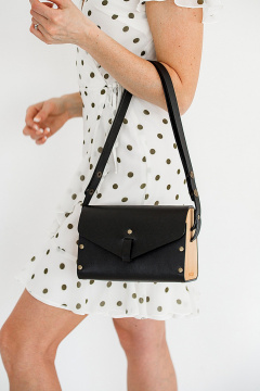 Сумка через плечо из натуральной кожи и дерева с съёмным клапаном Because NIKOL- BLACK - фото 5