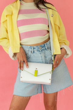 Кожаная сумка с деревянными вставками, белая, неоновая окантовка Because MISHEL_WHITE_NEON - фото 5