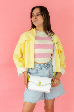 Кожаная сумка с деревянными вставками, белая, неоновая окантовка Because MISHEL_WHITE_NEON - фото 3