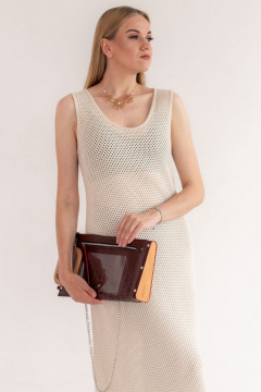 Кожаная сумка через плечо с деревянными вставками, красная Because LONG_BORDO CROKO - фото 4