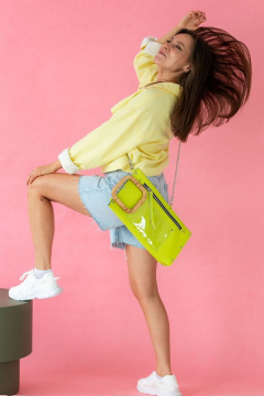 Кожаная сумка через плечо с деревянными вставками, белая Because LONG_NEON - фото 2