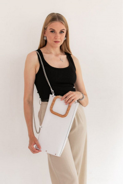 Кожаная сумка через плечо, белая, с деревянными вставками Because LONG_WHITE - фото 4