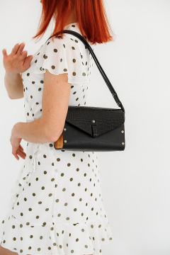 Кожаная сумка через плечо, черная, с деревянными вставками Because NIKOL BLACK CROCO - фото 5