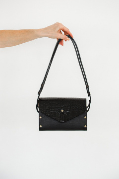 Кожаная сумка через плечо, черная, с деревянными вставками Because NIKOL BLACK CROCO - фото 3