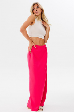 Розовая длинная юбка с разрезом и эффектным силуетом FAMA 24022-2 фуксия - фото 3