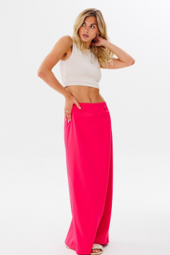 Розовая длинная юбка с разрезом и эффектным силуетом FAMA 24022-2 фуксия - фото 2