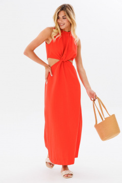 Летнее платье с вырезами и добавлением льна FAMA 24023 красный - фото 2