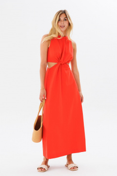 Летнее платье с вырезами и добавлением льна FAMA 24023 красный - фото 1