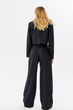 Жакет короткий в полоску из поливискозы для стильных лукоv FAMA 24025 графит_белая_полоска - фото 3