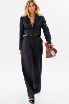 Брюки прямого кроя в полоску из текстиля для делового образа FAMA 24026 графит_белая_ полоска - фото 1