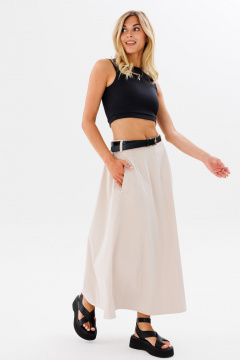 Юбка трапеция длинная из облегченного джинса для комфортных луков FAMA 24029 бежевый - фото 4