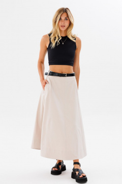 Юбка трапеция длинная из облегченного джинса для комфортных луков FAMA 24029 бежевый - фото 3