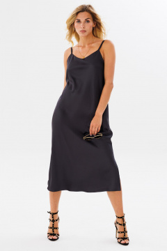 Платье на бретелях комбинация из текстиля для женственного стиля FAMA 24030 темный_графит - фото 1