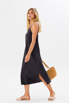 Платье на бретелях комбинация из текстиля для женственного стиля FAMA 24030 темный_графит - фото 5