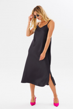 Платье на бретелях комбинация из текстиля для женственного стиля FAMA 24030 темный_графит - фото 3