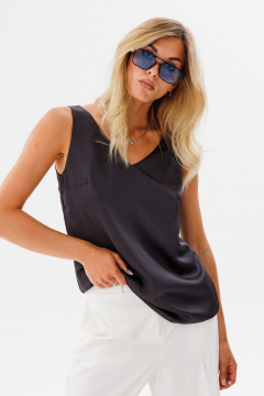 Топ свободный с декольте из текстиля для повседневных комбинаций FAMA 24031 темный_графит - фото 4