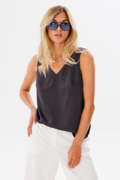 Топ свободный с декольте из текстиля для повседневных комбинаций FAMA 24031 темный_графит - фото 3