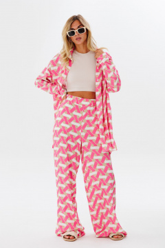 Брюки яркий принт из вискозы для летних образов FAMA 24033 розовый_геометрия - фото 5