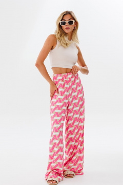 Брюки яркий принт из вискозы для летних образов FAMA 24033 розовый_геометрия - фото 3