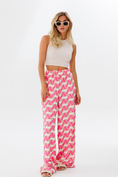 Брюки яркий принт из вискозы для летних образов FAMA 24033 розовый_геометрия - фото 2