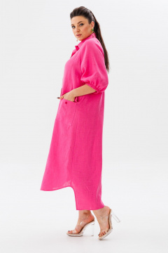 Летнее розовое платье-рубашка из натурального льна Anelli 1456 малиновый - фото 4