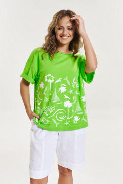 Футболка оверсайз с коротким рукавом и принтом из хлопка AVE RARA 2189/1 ультразеленый - фото 1