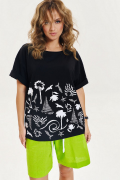 Шорты из льна с эффектом стирки и декоративной резинкой AVE RARA 4115 ярко-салатовый - фото 3