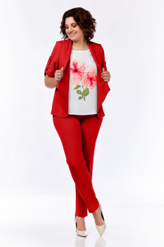 Комплект из жакета, брюк и блузы из льна и текстиля Ольга Стиль С-176/1 красный - фото 3